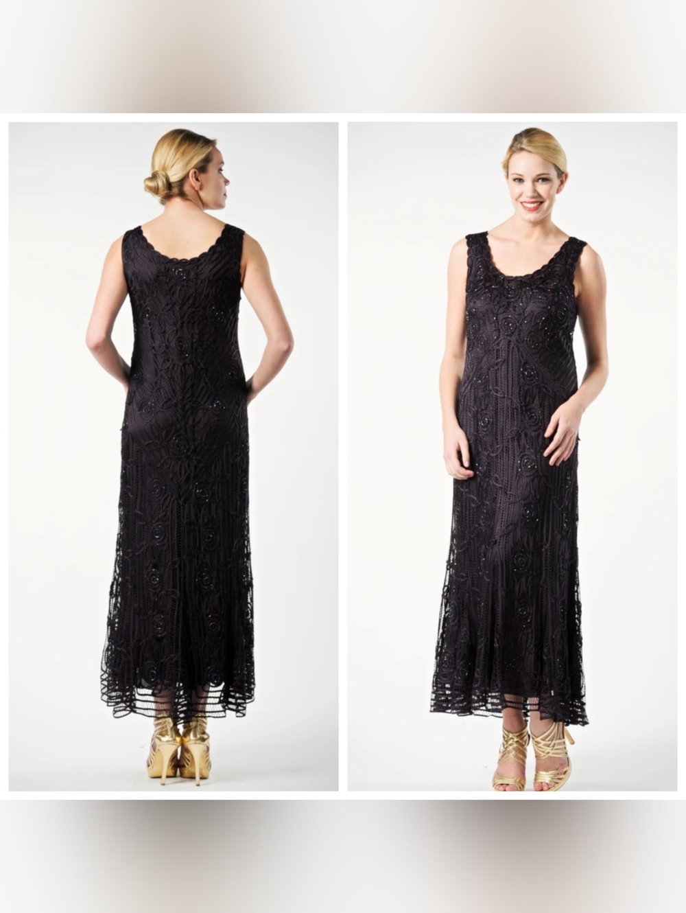 Soulmates 100% Silk Beaded Maxi Dress Size L Dark Purple Formal Evening Gown‎